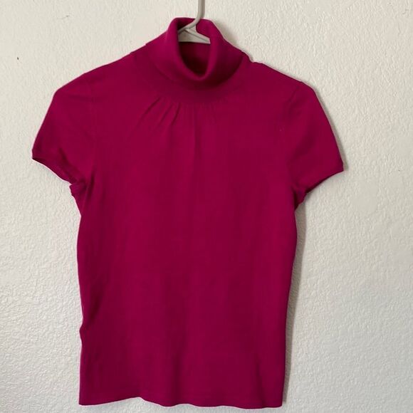 Ann Taylor Hot Pink Turtle Neck Short Sleeve Shirt - Picture 1 of 4